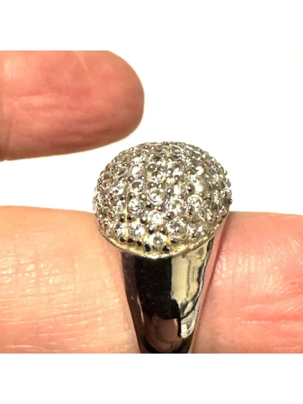 Sterling Silver 925 Pavé Cubic Zirconia Tapered Band Cocktail Ring Size 4.75
